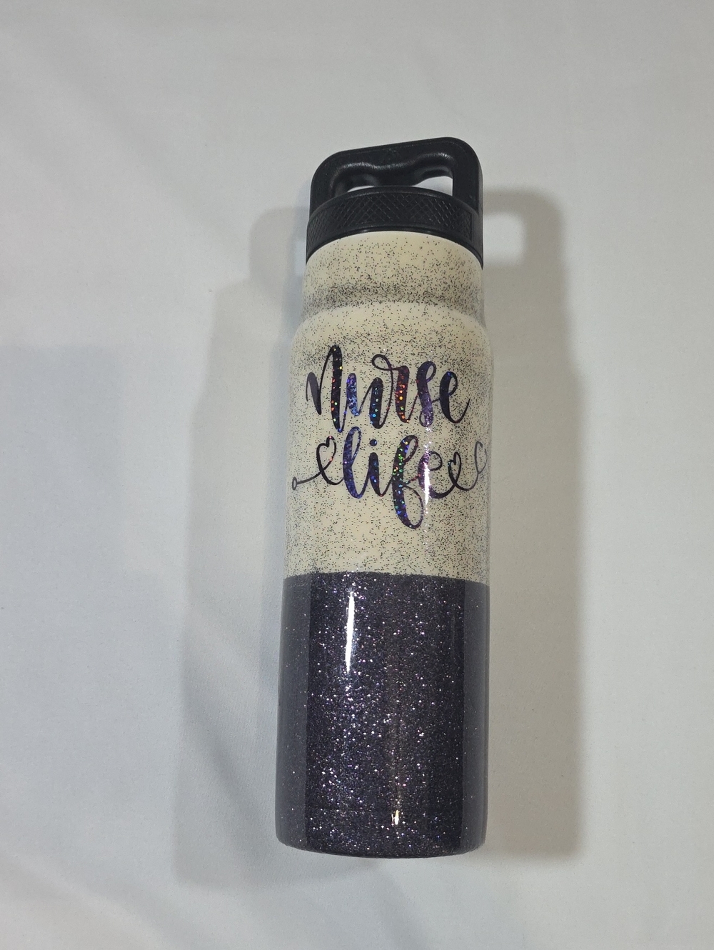 Nurse Life Glitter Insulated Bottle - Cream & Black